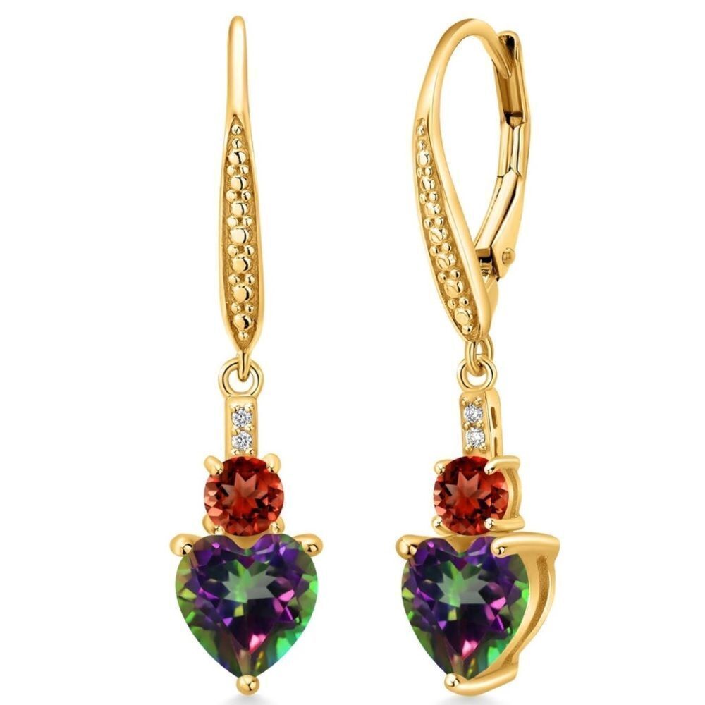 18K Yellow Gold with 3.77 Cttw Green Mystic Topaz and Garnet Leverback Earrings